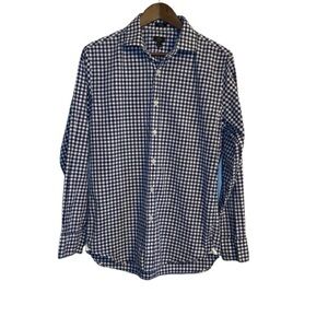 J Crew Men's Classic Blue and White Checkered Preppy Shirt Size M